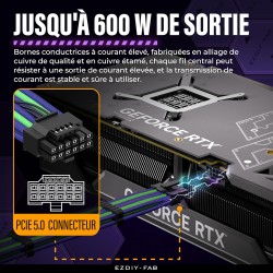 EZDIY-FAB Extension de câble GPU Power Sleeved, connecteur 16pin(12+4) PCIe 5.0 mâle à 3X PCIe 8 broches pour RTX4070Ti Super, 4