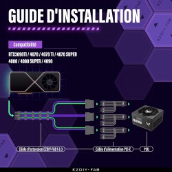 EZDIY-FAB Extension de câble GPU Power Sleeved, connecteur 16pin(12+4) PCIe 5.0 mâle à 3X PCIe 8 broches pour RTX4070Ti Super, 4