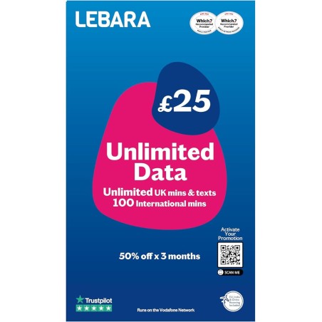 Lebara Carte SIM, données illimitées SIM, demi-prix pour les 3 premiers mois, pas de contrat, payer lorsque vous activez la SIM,