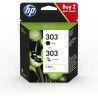 HP 303, Pack de 2 cartouches d'Encre Originales, 3YM92AE, Noir, Cyane, Jaune, Magenta