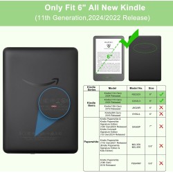 Tqq étui pour amazon kindle 11e génération 2024 et 2022 de 6 pouces, protection complète, veille/réveil automatique, fermeture m