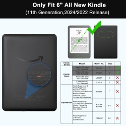 Tqq étui pour amazon kindle 11e génération 2024 et 2022 de 6 pouces, protection complète, veille/réveil automatique, fermeture m