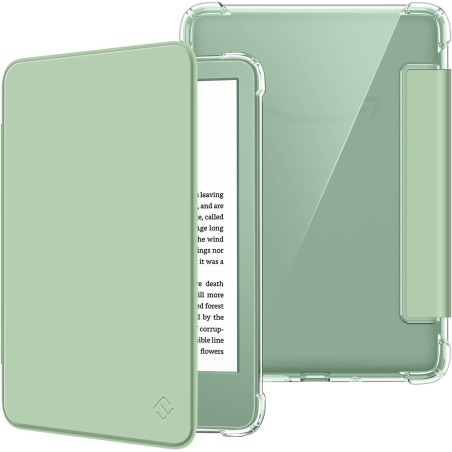 FINTIE Étui pour 6" Kindle (11e Génération, Modèle 2024/2022), Étui Transparent en TPU Souple Housse Veille/Réveil Auto, Vert Ag