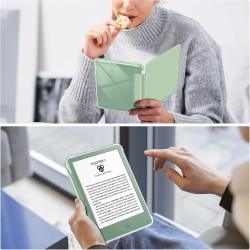 FINTIE Étui pour 6" Kindle (11e Génération, Modèle 2024/2022), Étui Transparent en TPU Souple Housse Veille/Réveil Auto, Vert Ag