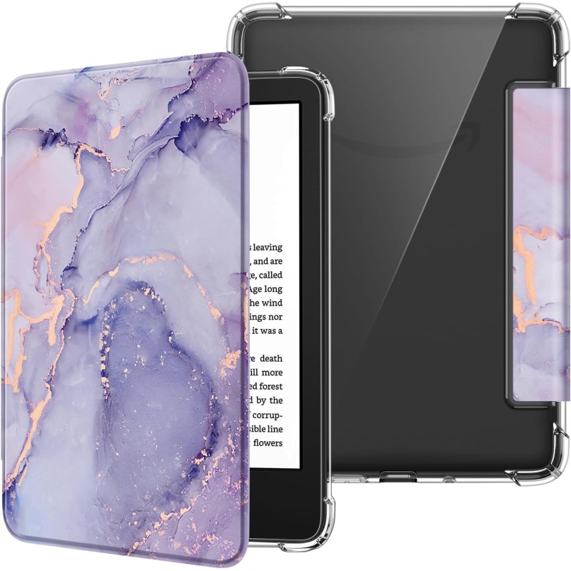 FINTIE Étui pour 6" Kindle (11e Génération, Modèle 2024/2022), Étui Transparent en TPU Souple Housse Veille/Réveil Auto, Marbre 
