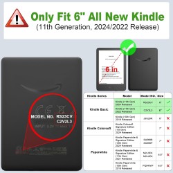 FINTIE Étui pour 6" Kindle (11e Génération, Modèle 2024/2022), Étui Transparent en TPU Souple Housse Veille/Réveil Auto, Magenta