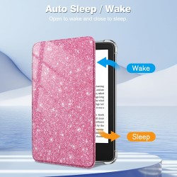 FINTIE Étui pour 6" Kindle (11e Génération, Modèle 2024/2022), Étui Transparent en TPU Souple Housse Veille/Réveil Auto, Magenta