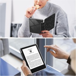 FINTIE Étui pour 6" Kindle (11e Génération, Modèle 2024/2022), Étui Transparent en TPU Souple Housse Veille/Réveil Auto, Noir Pa
