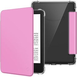 FINTIE Étui pour 6" Kindle (11e Génération, Modèle 2024/2022), Étui Transparent en TPU Souple Housse Veille/Réveil Auto, Rose Li
