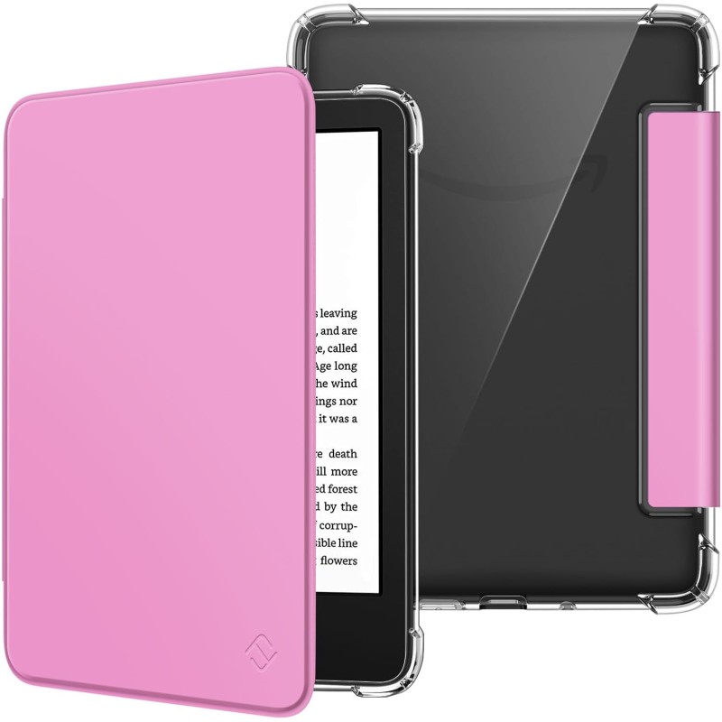 FINTIE Étui pour 6" Kindle (11e Génération, Modèle 2024/2022), Étui Transparent en TPU Souple Housse Veille/Réveil Auto, Rose Li