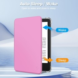 FINTIE Étui pour 6" Kindle (11e Génération, Modèle 2024/2022), Étui Transparent en TPU Souple Housse Veille/Réveil Auto, Rose Li