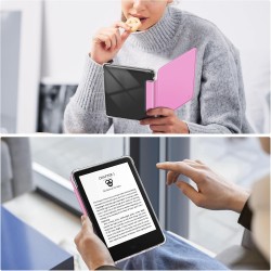 FINTIE Étui pour 6" Kindle (11e Génération, Modèle 2024/2022), Étui Transparent en TPU Souple Housse Veille/Réveil Auto, Rose Li