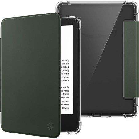 FINTIE Étui pour 6" Kindle (11e Génération, Modèle 2024/2022), Étui Transparent en TPU Souple Housse Veille/Réveil Auto, Vert Al