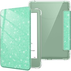 FINTIE Étui pour 6" Kindle (11e Génération, Modèle 2024/2022), Étui Transparent en TPU Souple Housse Veille/Réveil Auto, Vert Pa