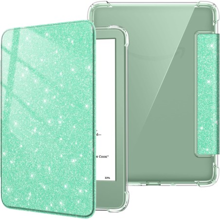 FINTIE Étui pour 6" Kindle (11e Génération, Modèle 2024/2022), Étui Transparent en TPU Souple Housse Veille/Réveil Auto, Vert Pa