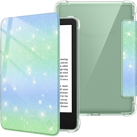 FINTIE Étui pour 6" Kindle (11e Génération, Modèle 2024/2022), Étui Transparent en TPU Souple Housse Veille/Réveil Auto, Vert/Bl