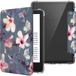 FINTIE Étui pour 6" Kindle (11e Génération, Modèle 2024/2022), Étui Transparent en TPU Souple Housse Veille/Réveil Auto, Fleur H