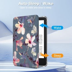 FINTIE Étui pour 6" Kindle (11e Génération, Modèle 2024/2022), Étui Transparent en TPU Souple Housse Veille/Réveil Auto, Fleur H