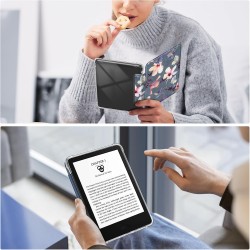 FINTIE Étui pour 6" Kindle (11e Génération, Modèle 2024/2022), Étui Transparent en TPU Souple Housse Veille/Réveil Auto, Fleur H