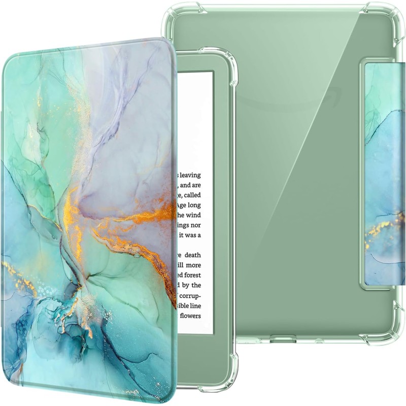 FINTIE Étui pour 6" Kindle (11e Génération, Modèle 2024/2022), Étui Transparent en TPU Souple Housse Veille/Réveil Auto, Marbre 