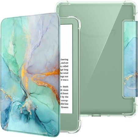 FINTIE Étui pour 6" Kindle (11e Génération, Modèle 2024/2022), Étui Transparent en TPU Souple Housse Veille/Réveil Auto, Marbre 