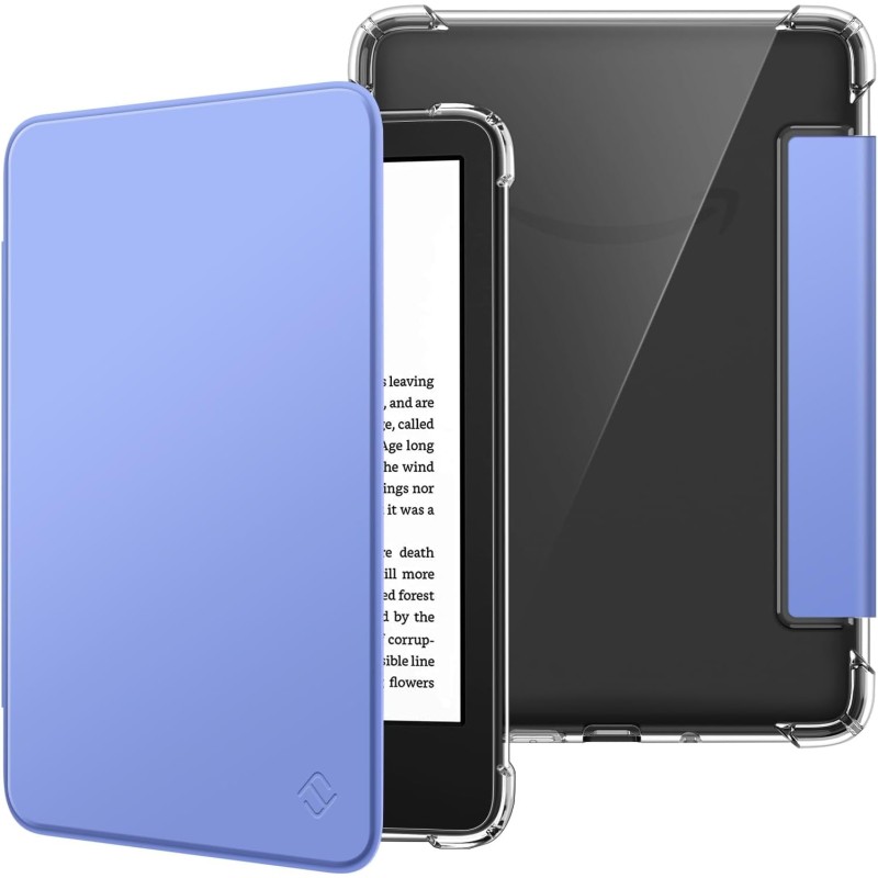 FINTIE Étui pour 6" Kindle (11e Génération, Modèle 2024/2022), Étui Transparent en TPU Souple Housse Veille/Réveil Auto, Bleu Ou