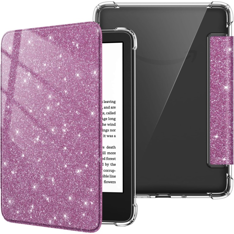 FINTIE Étui pour 6" Kindle (11e Génération, Modèle 2024/2022), Étui Transparent en TPU Souple Housse Veille/Réveil Auto, Violet 