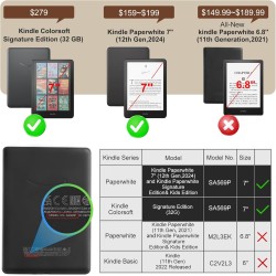 Cobak étui pour 7" kindle paperblanc 2024 (12e génération) et kindle colorsoft & hanvon avec dragonne, réveil/sommeil automatiqu
