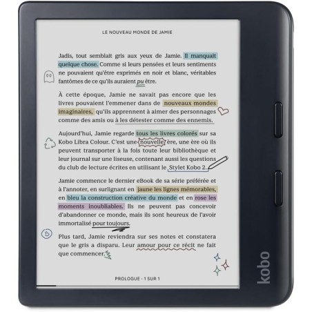 Kobo libra colour noir | liseuse ebook couleur | écran couleur e ink kaleido™ 3 sans reflets de 7" | option mode sombre | étanch