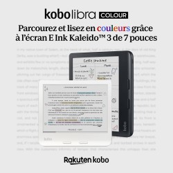 Kobo libra colour blanc | liseuse ebook couleur | écran couleur e ink kaleido™ 3 sans reflets de 7" | option mode sombre | étanc
