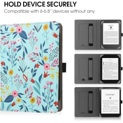 Stand étui universel pour tout le 6-7 pouces ereaders, folio stand coque housse avec dragonne compatible avec kindle paperblanc 