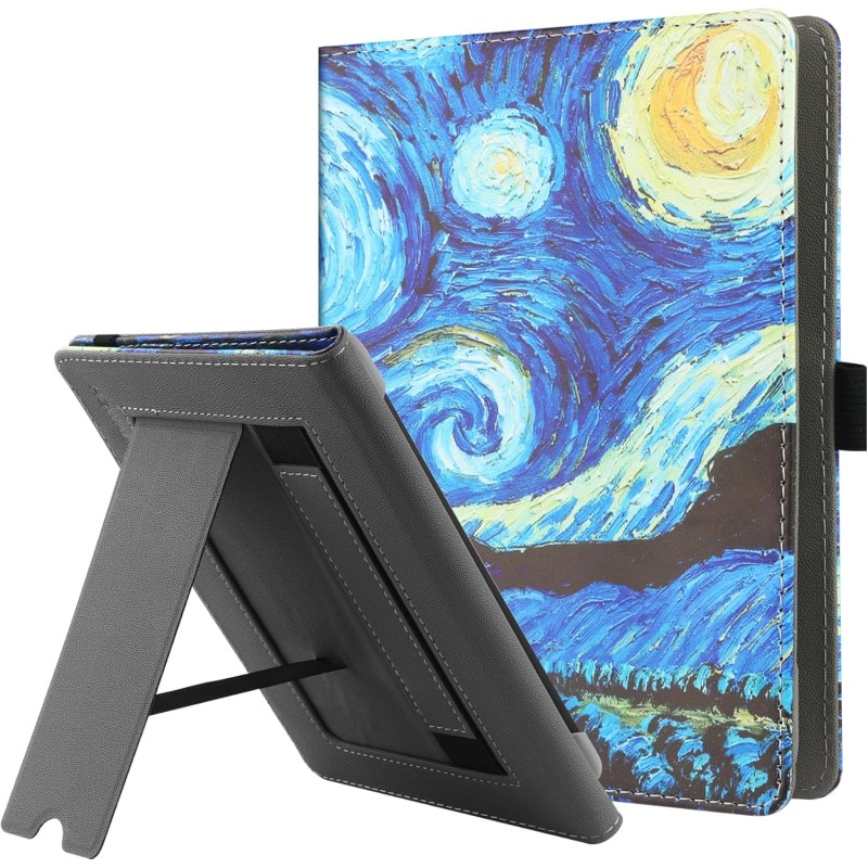 Stand étui universel pour tout le 6-7 pouces ereaders, folio stand coque housse avec dragonne compatible avec kindle paperblanc 