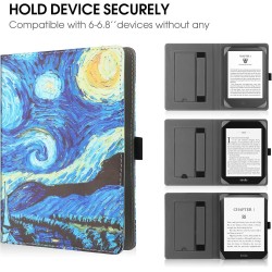 Stand étui universel pour tout le 6-7 pouces ereaders, folio stand coque housse avec dragonne compatible avec kindle paperblanc 