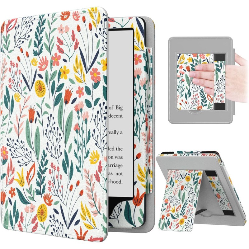 Moko étui compatible avec 7"/6,8 pouces kindle paperblanc(12e gén. 2024/11e gén. 2021), coque de protection avec dragonne, auto 
