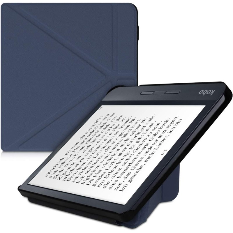 kwmobile Étui Compatible avec Kobo Libra H2O Coque - Étui à Rabat magnétique Tablette eReader Similicuir - Bleu foncé