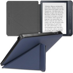 kwmobile Étui Compatible avec Kobo Libra H2O Coque - Étui à Rabat magnétique Tablette eReader Similicuir - Bleu foncé