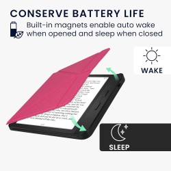 kwmobile Étui Compatible avec Kobo Libra H2O Coque - Étui à Rabat magnétique Tablette eReader Similicuir - Rose Fluo