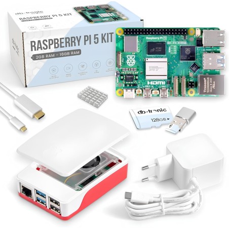 Raspberry Pi 5 8 Go Starter-Set | Édition 128 Go | Alimentation Officielle 27W | Boîtiers Officiel avec Ventilateur | Câble Micr