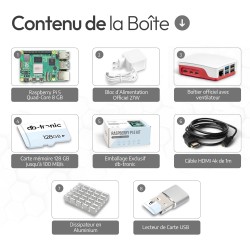 Raspberry Pi 5 8 Go Starter-Set | Édition 128 Go | Alimentation Officielle 27W | Boîtiers Officiel avec Ventilateur | Câble Micr