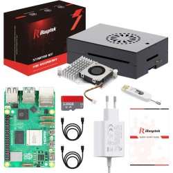 iRasptek Raspberry Pi 5 Kit de démarrage 8Go - Édition OS-Bookworm de 128Go préinstallée (boîtier Aluminium)