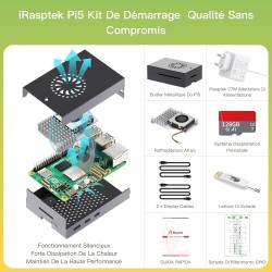 iRasptek Raspberry Pi 5 Kit de démarrage 8Go - Édition OS-Bookworm de 128Go préinstallée (boîtier Aluminium)