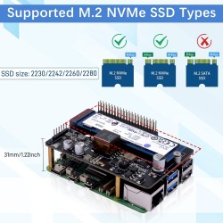 GeeekPi P33 M.2 NVME M-Key PoE+ Hat for Raspberry Pi 5, with Official Raspberry Pi 5 Active Cooler, Support M.2 NVMe SSD 2230 22