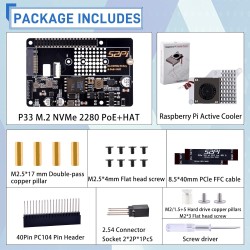 GeeekPi P33 M.2 NVME M-Key PoE+ Hat for Raspberry Pi 5, with Official Raspberry Pi 5 Active Cooler, Support M.2 NVMe SSD 2230 22