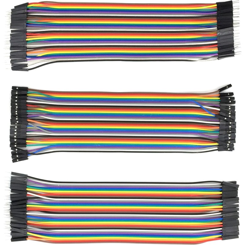 120pcs Câbles dupont mâle à femelle, mâle à mâle, femelle à femelle pour Arduino, Raspberry Pi (40 Pines mâle à femelle, 40 Pine