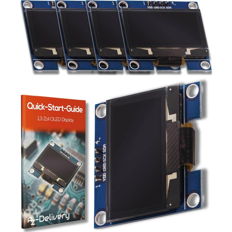 AZDelivery 5 x Écran OLED I2C 128 x 64 Pixels, Caractères de Couleur Blanche, SSH1106 1,3 Pouces Compatible avec Arduino et Rasp