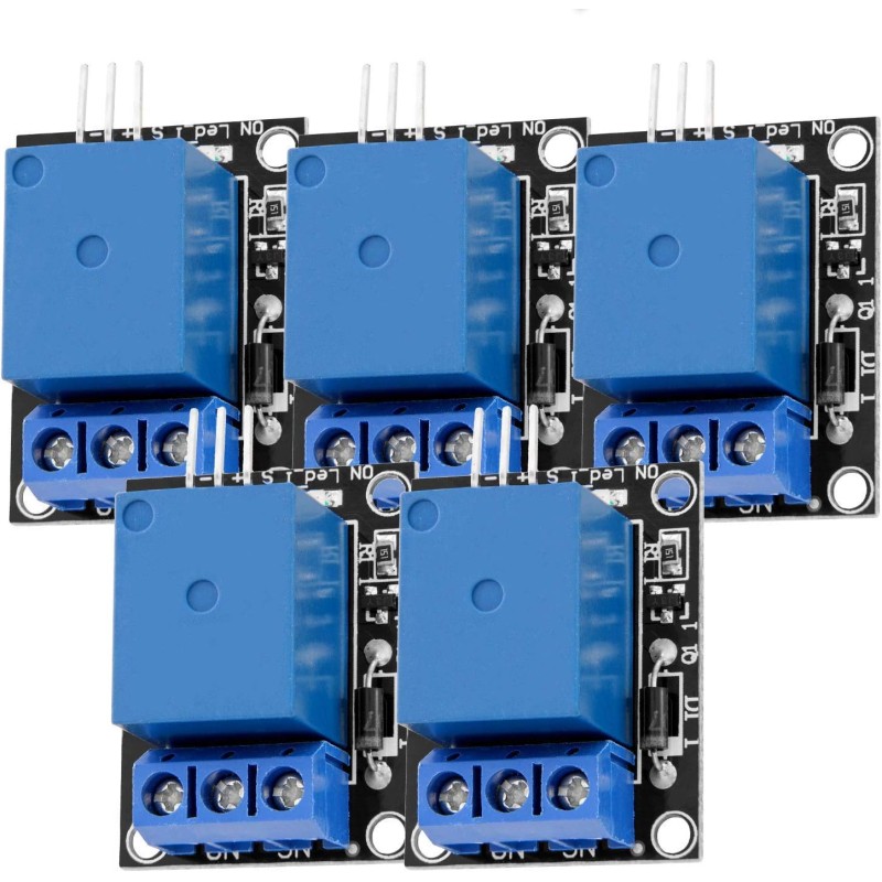 AZDelivery 5 x Module 1 Canal Relay 5V KY-019 High Level Trigger Compatible avec Arduino et Raspberry Pi incluant Un E-Book!