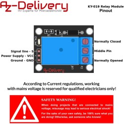 AZDelivery Module 1 Canal Relay 5V KY-019 High Level Trigger Compatible avec Arduino et Raspberry Pi incluant Un E-Book!