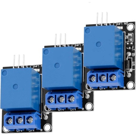 AZDelivery 3 x Module 1 Canal Relay 5V KY-019 High Level Trigger Compatible avec Arduino et Raspberry Pi incluant Un E-Book!