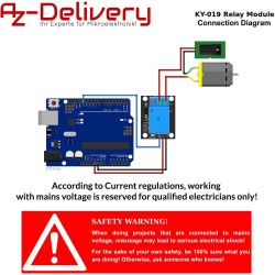 AZDelivery 3 x Module 1 Canal Relay 5V KY-019 High Level Trigger Compatible avec Arduino et Raspberry Pi incluant Un E-Book!