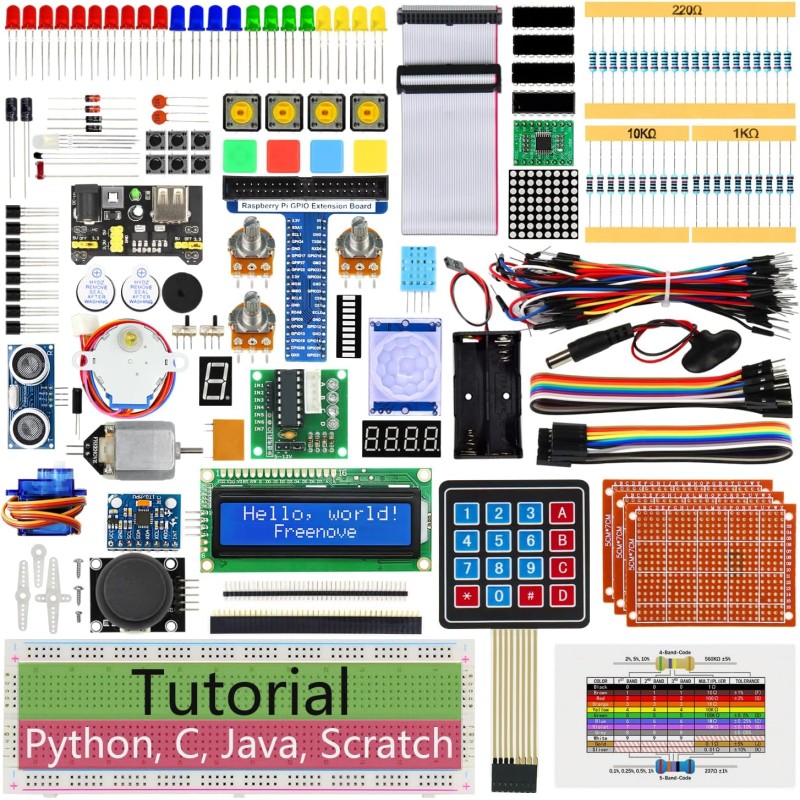 Freenove Ultimate Starter Kit for Raspberry Pi 5 4 B 3 B+ 400 Zero 2 W, 962-Page Detailed Tutorial, Python C Java Scratch Proces